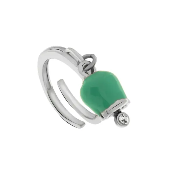 CAPRI Anello con campanella portafortuna pendente verde acqua, impreziosita da punto luce 3550381