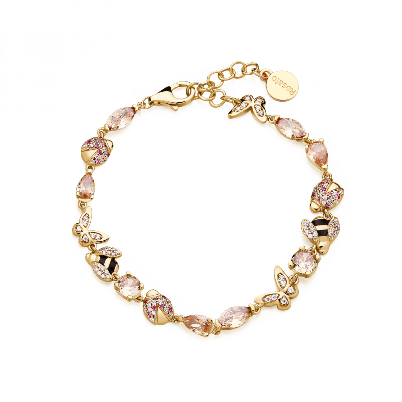 Bracciale Rosato con Pendenti e Zirconi Champagne RZGA37