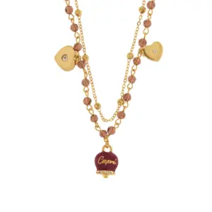 Collana multifilo con campanella e pietre viola 3541495