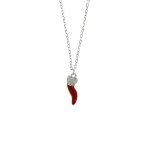 BYSIMON Collana in Argento con corno rosso e zirconi 1402532