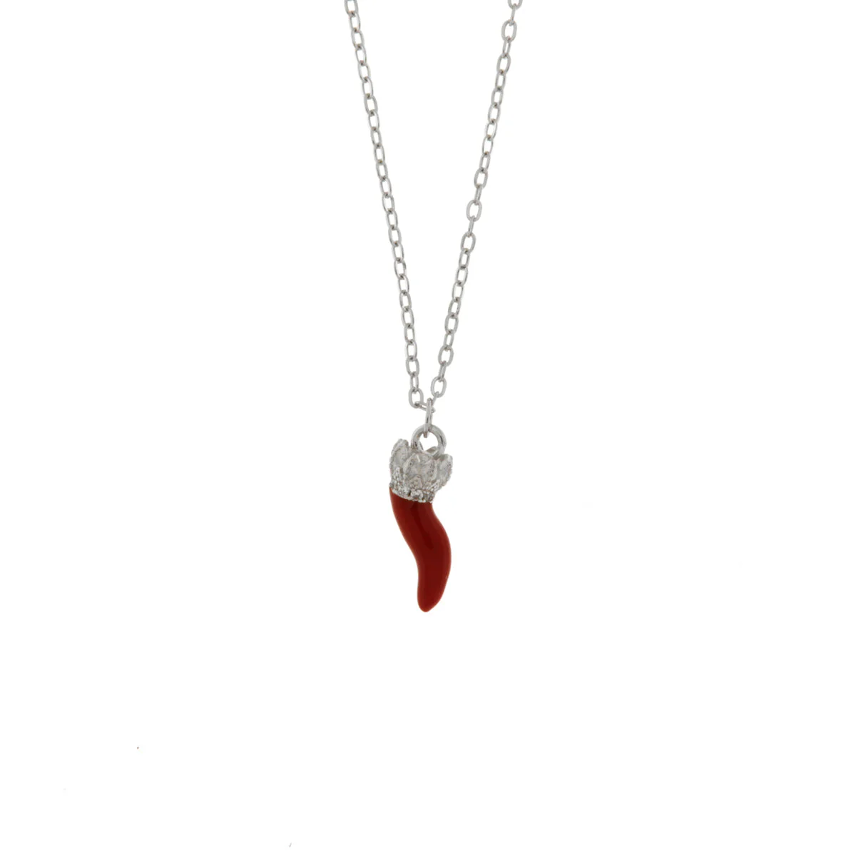 BYSIMON Collana in Argento con corno rosso e zirconi 1402532
