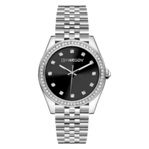 Orologio Donna Freddy Joy Silver e Nero con Gemme FW-008