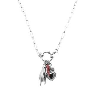 Collana Silver Cuore Fiammeggiante e Charmes FJ-30039