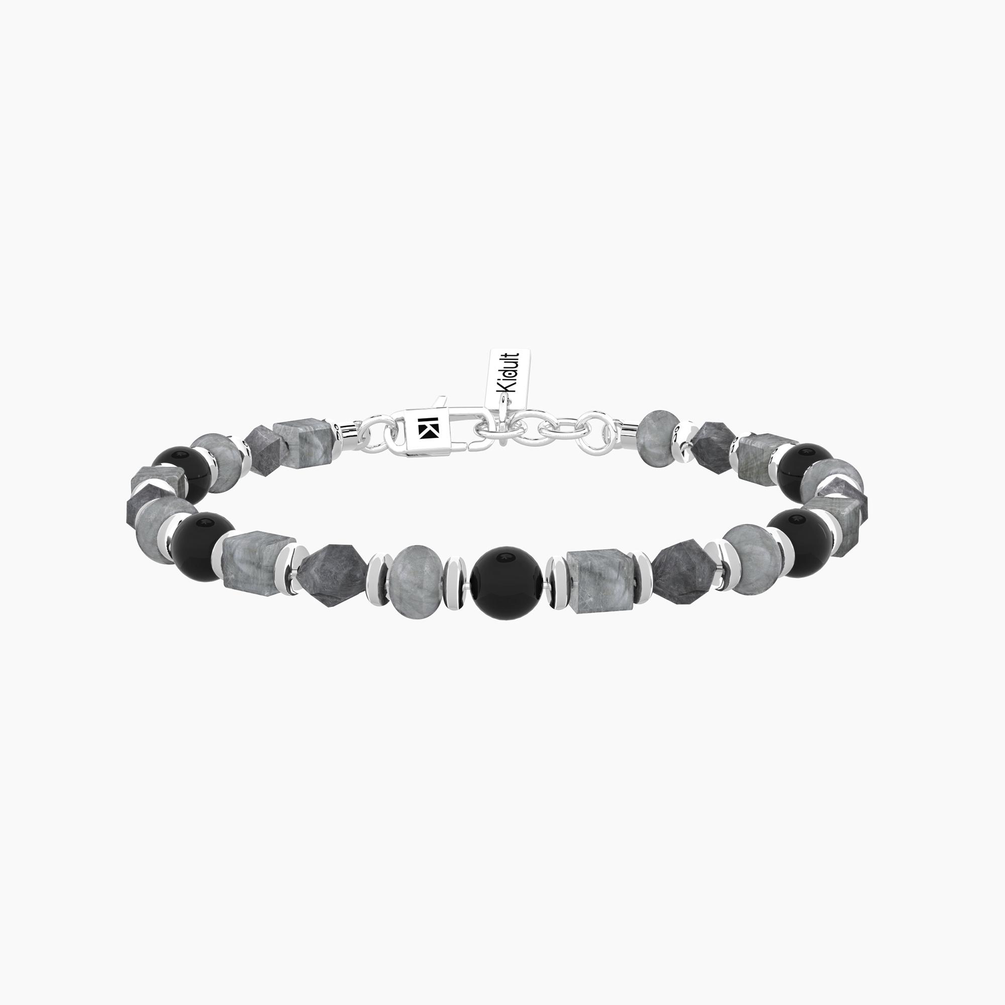 Bracciale uomo con agata nera e grigia Gioielli Kidult 732371