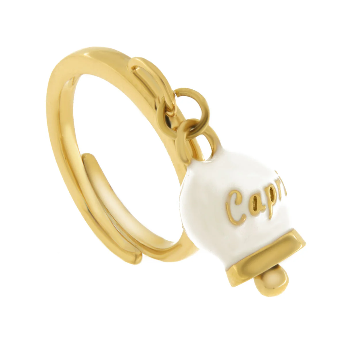 CAPRI Anello in Acciaio con campanella bianca dorata 3150036 - immagine 3