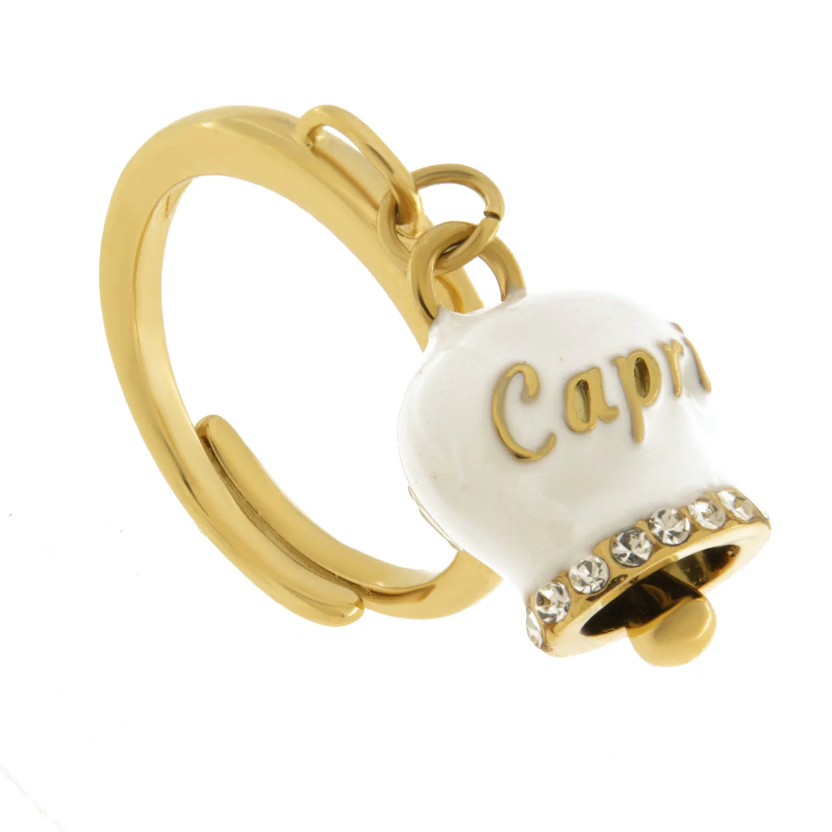 CAPRI Anello in Acciaio con campanella bianca dorata 3150047 - immagine 3