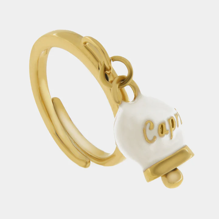 CAPRI Anello in Acciaio con campanella bianca dorata 3150036
