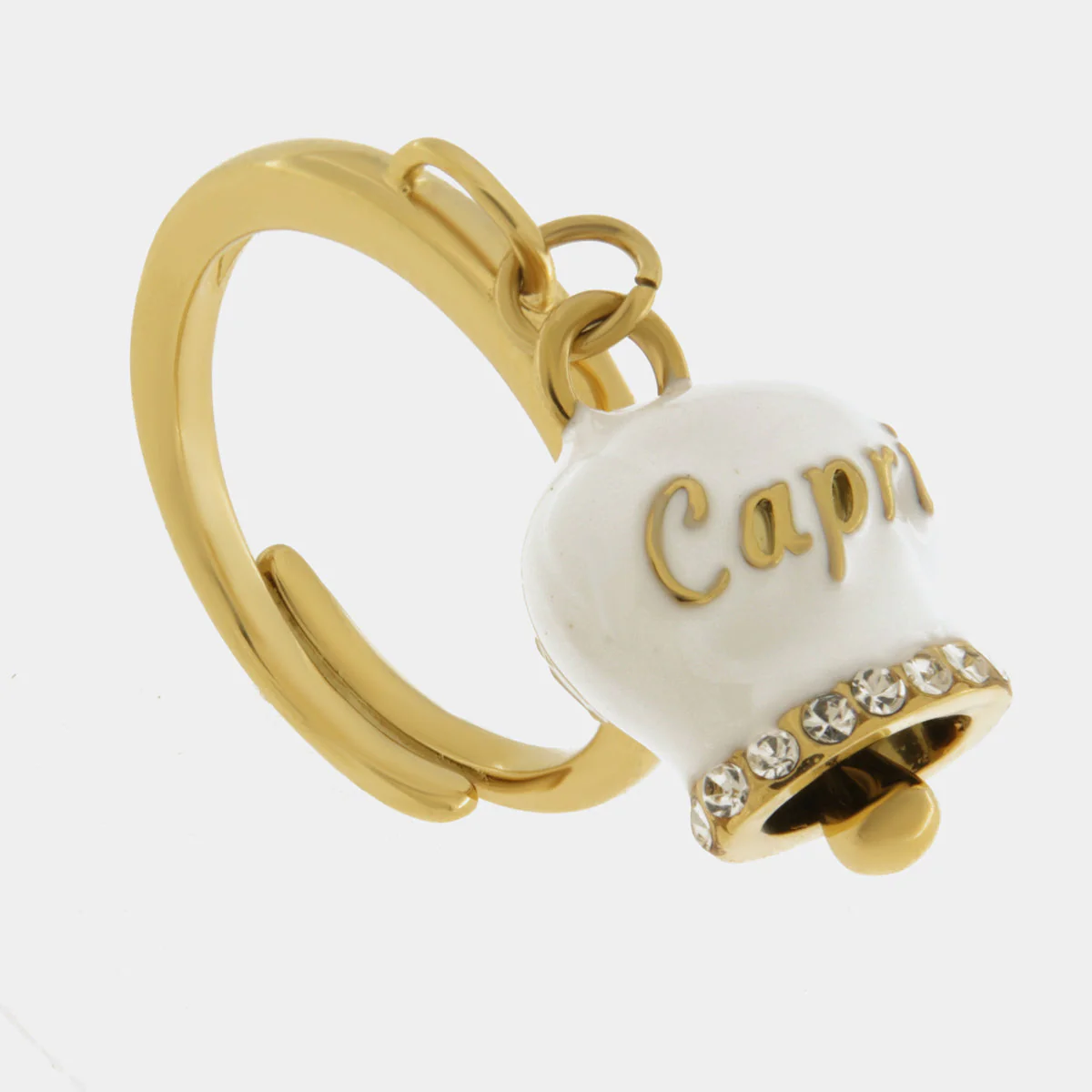 CAPRI Anello in Acciaio con campanella bianca dorata 3150047