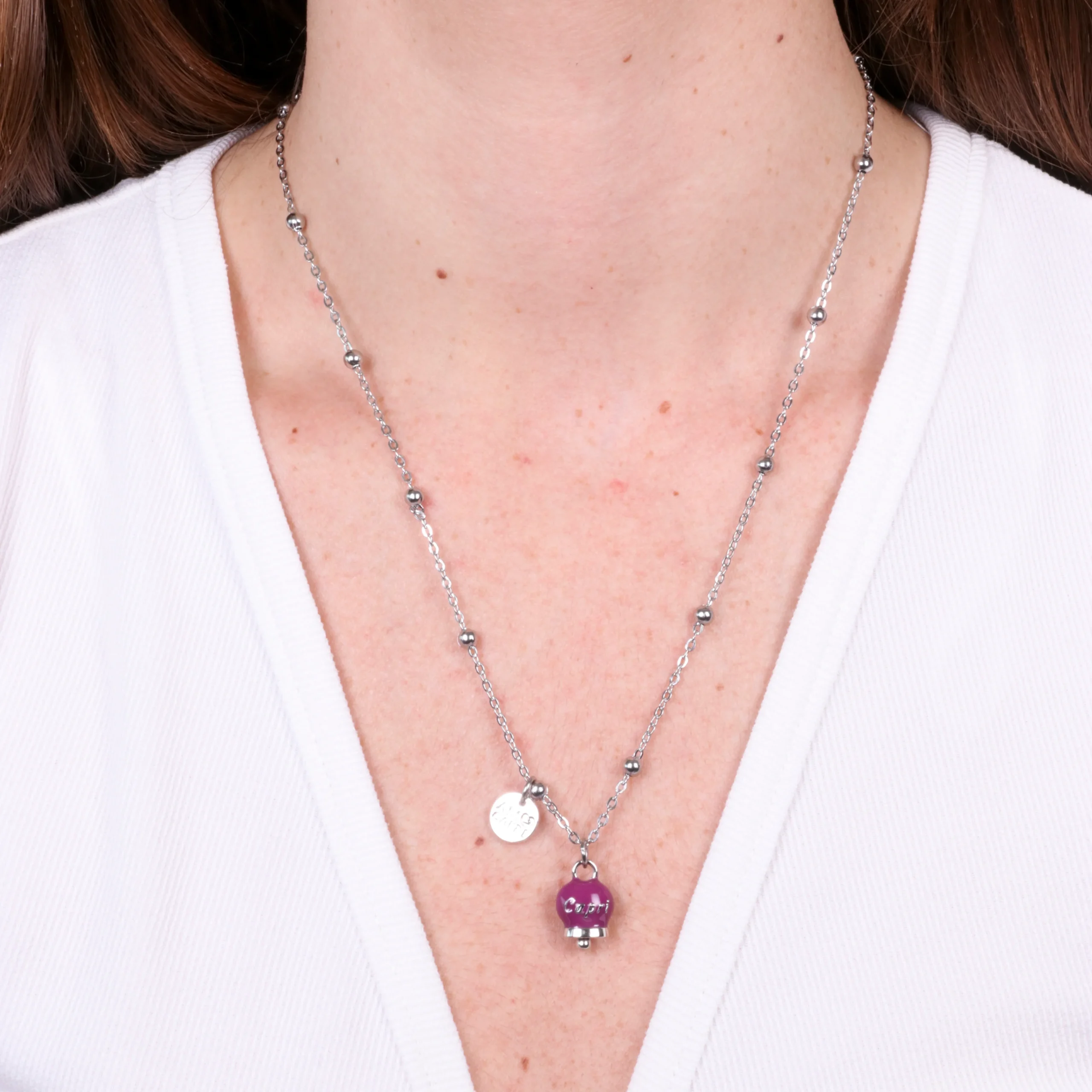 CAPRI Collana in Acciaio con campanella smaltata borgogna 3140145 - immagine 2