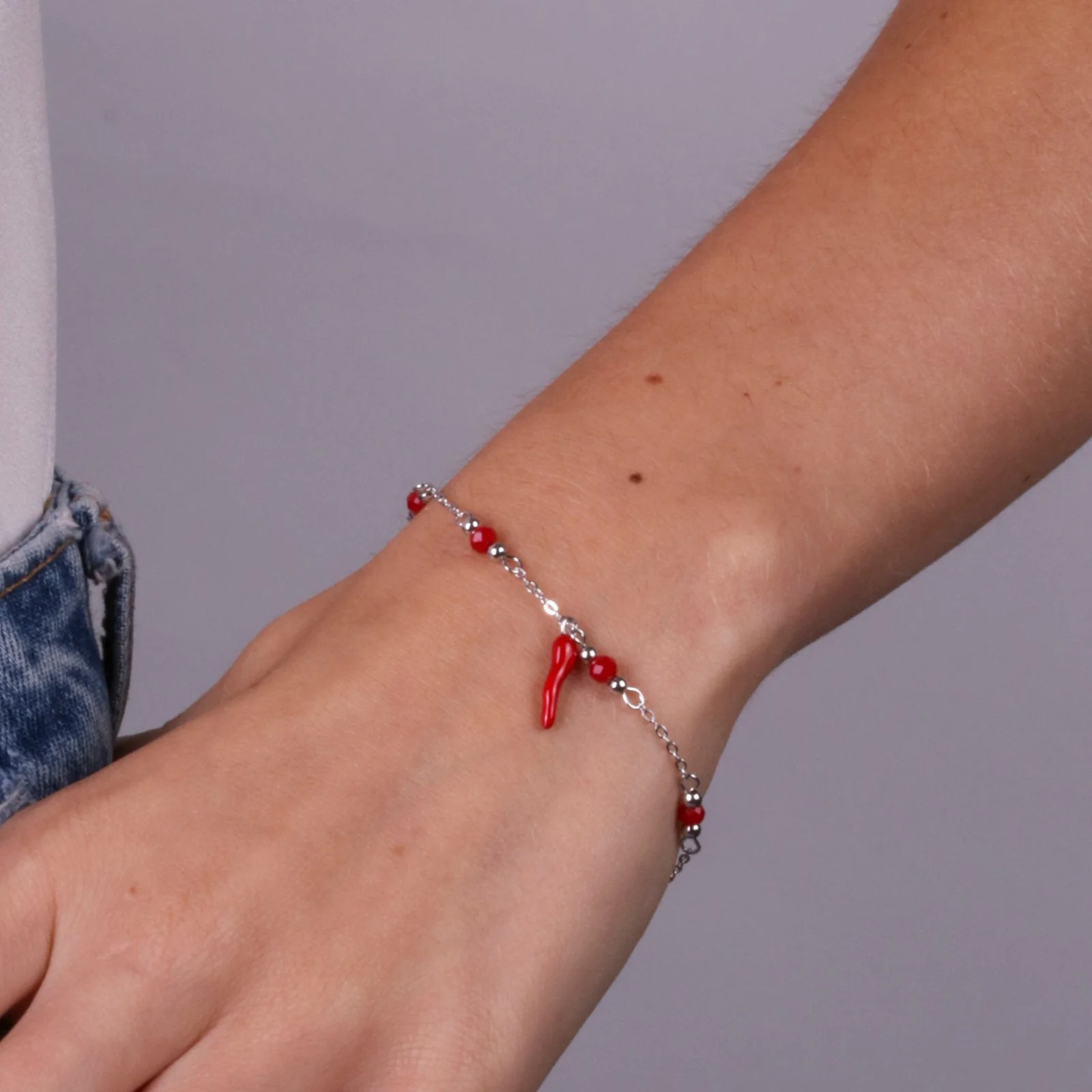 BYSIMON Bracciale in Argento 925 con corno rosso 1702435 - immagine 2