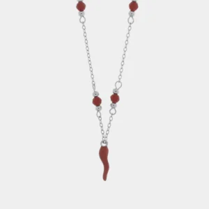 BYSIMON Collana in Argento 925 con corno rosso 1402823