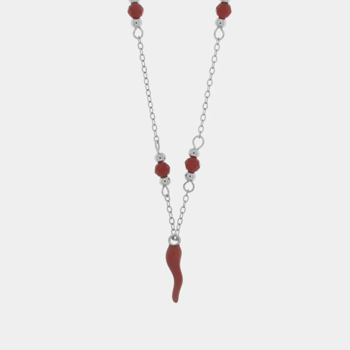 BYSIMON Collana in Argento 925 con corno rosso 1402823