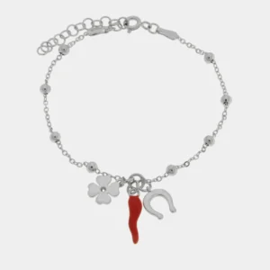 BYSIMON Bracciale in Argento 925 con corno quadrifoglio e ferro di cavallo 1702527
