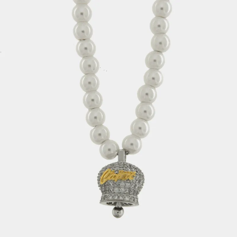 BYSIMON Collana in Argento campanella Capri zirconata e perle 1403021