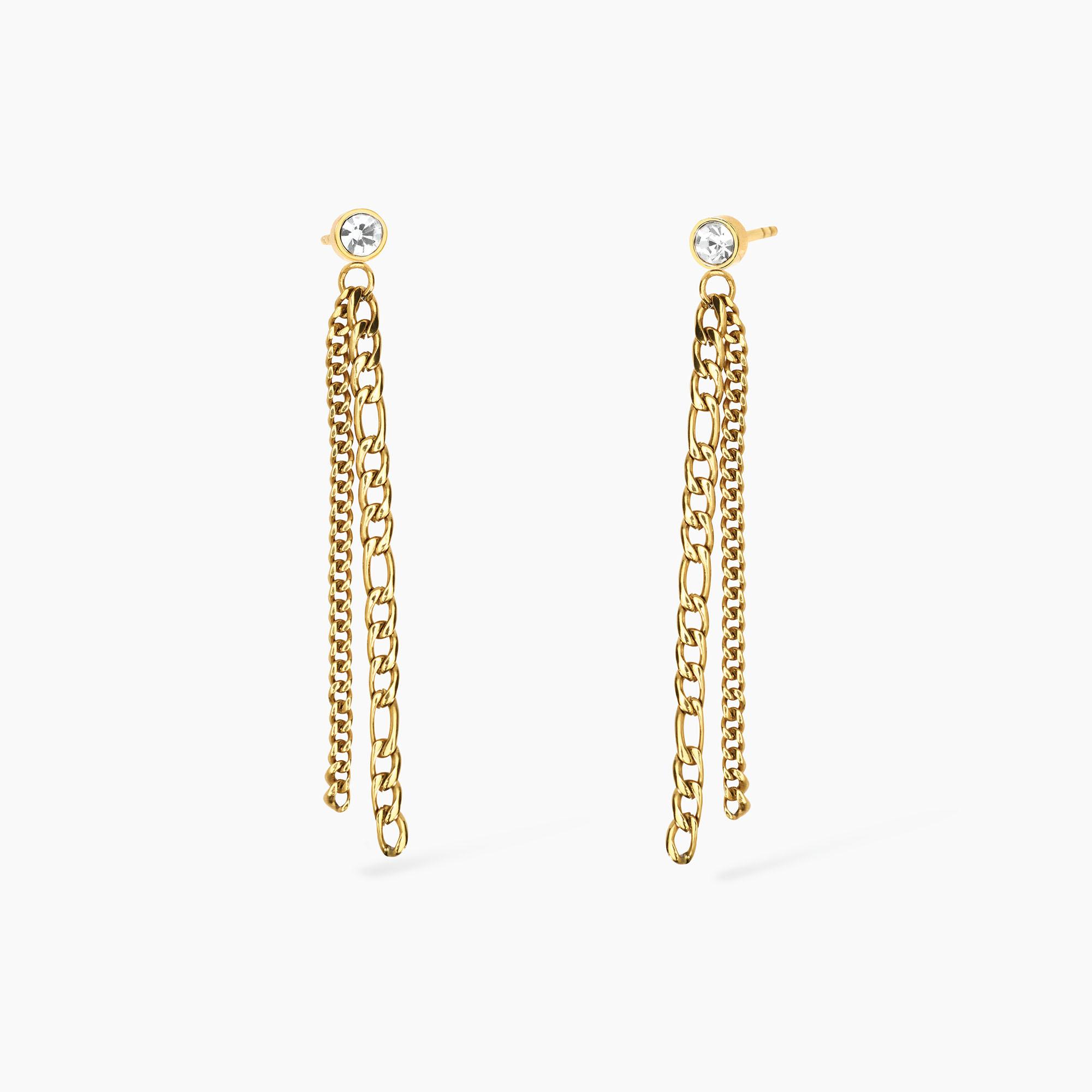 Orecchini Kidult dorati con cristallo e catene Style 861062