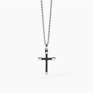 Collana Mabina da uomo in argento con croce e zirconi neri 553635