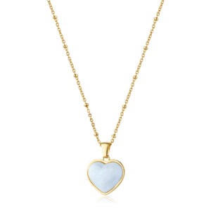 Collana S'Agapõ dorata con pendente a cuore e smalto bianco perla SDM04