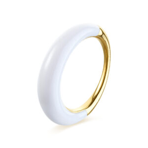 Anello S'Agapõ in acciaio Dorato con smalto bianco perla SDM32
