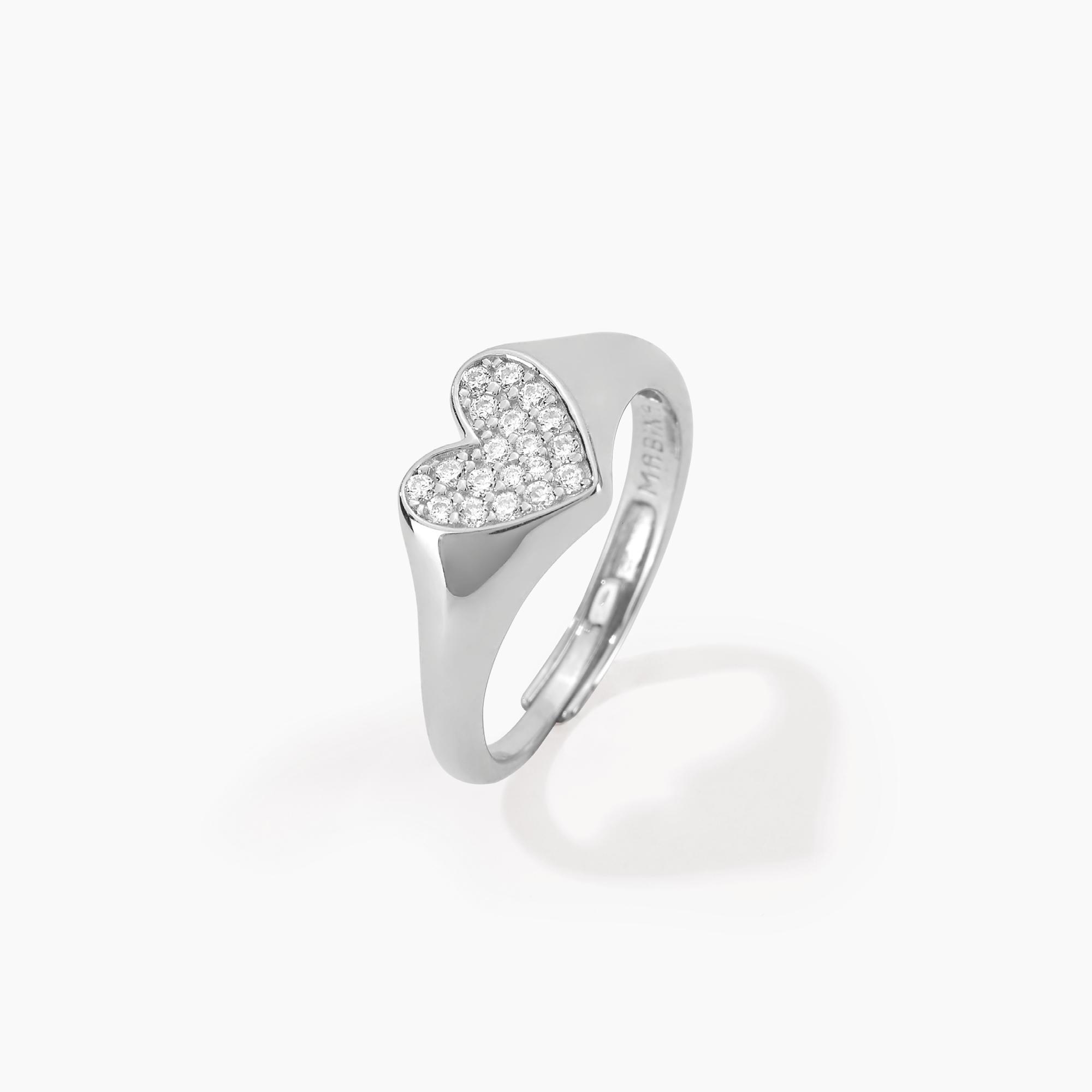 Anello Mabina chevalier in argento con cuore e pavé di zirconi 523205