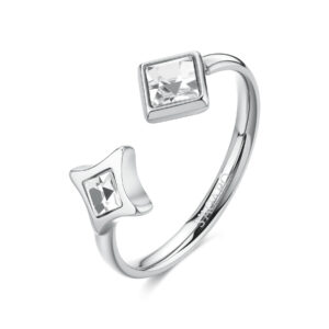 Anello S'Agapõ regolabile in acciaio con cristalli SCE61