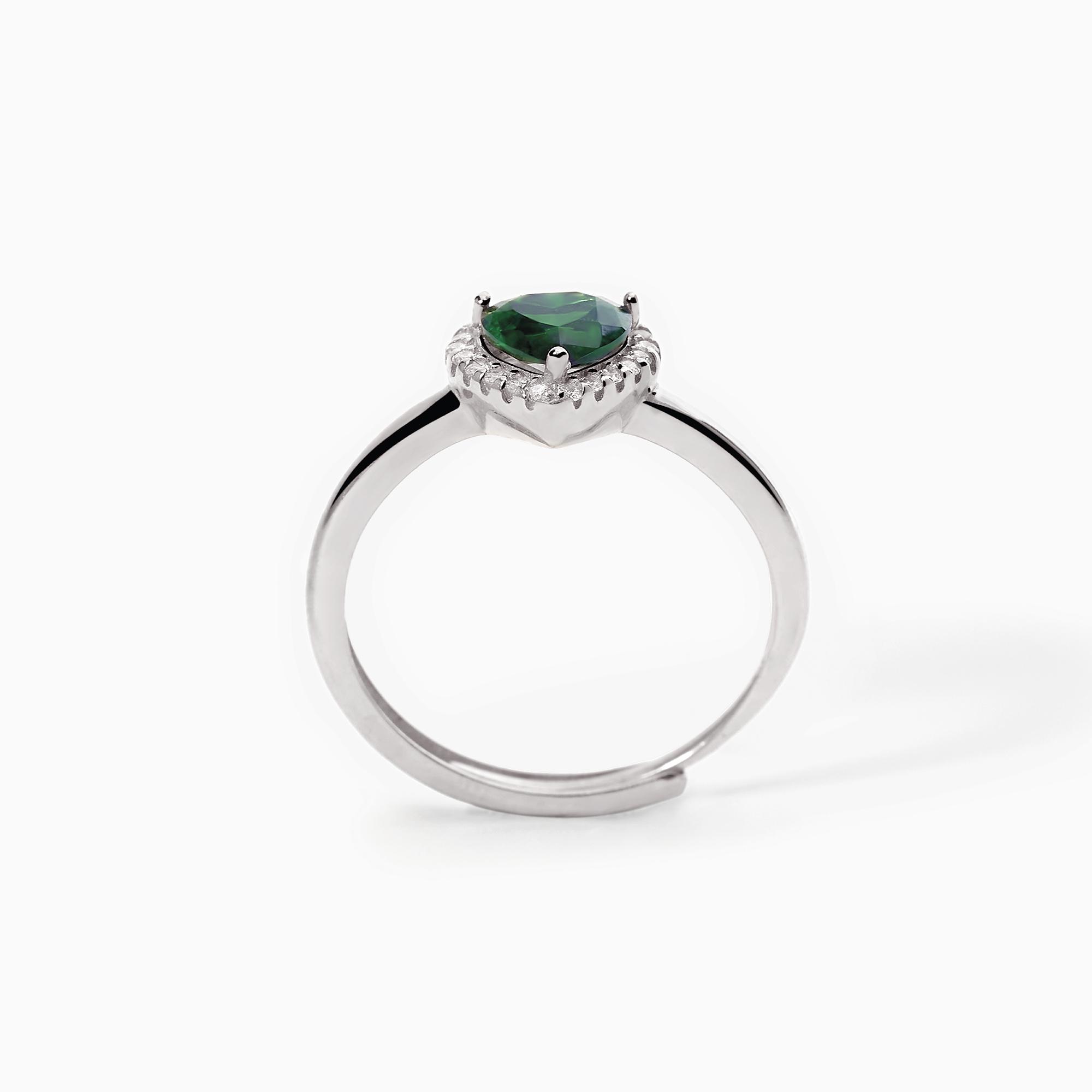 Anello Mabina in argento con smeraldo sintetico a cuore e zirconi 523335 - immagine 2
