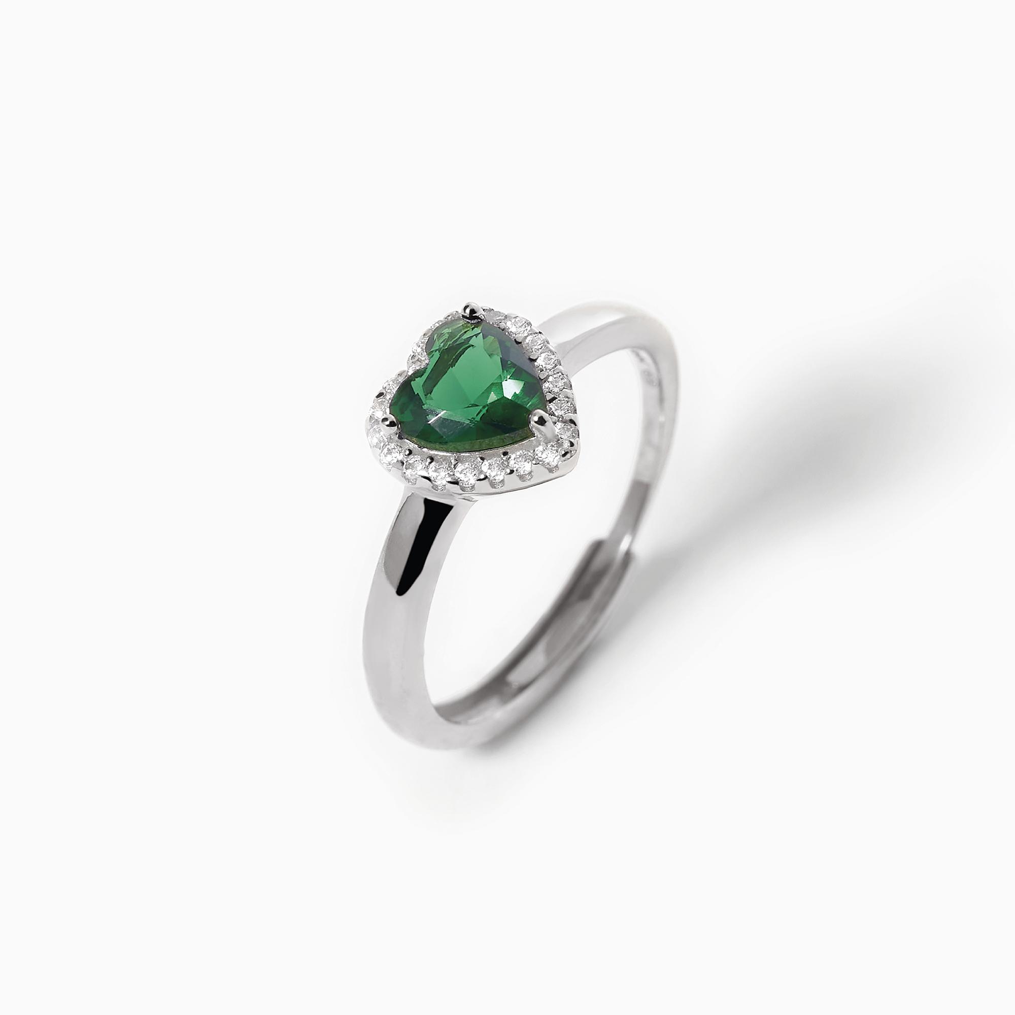 Anello Mabina in argento con smeraldo sintetico a cuore e zirconi 523335 - immagine 3