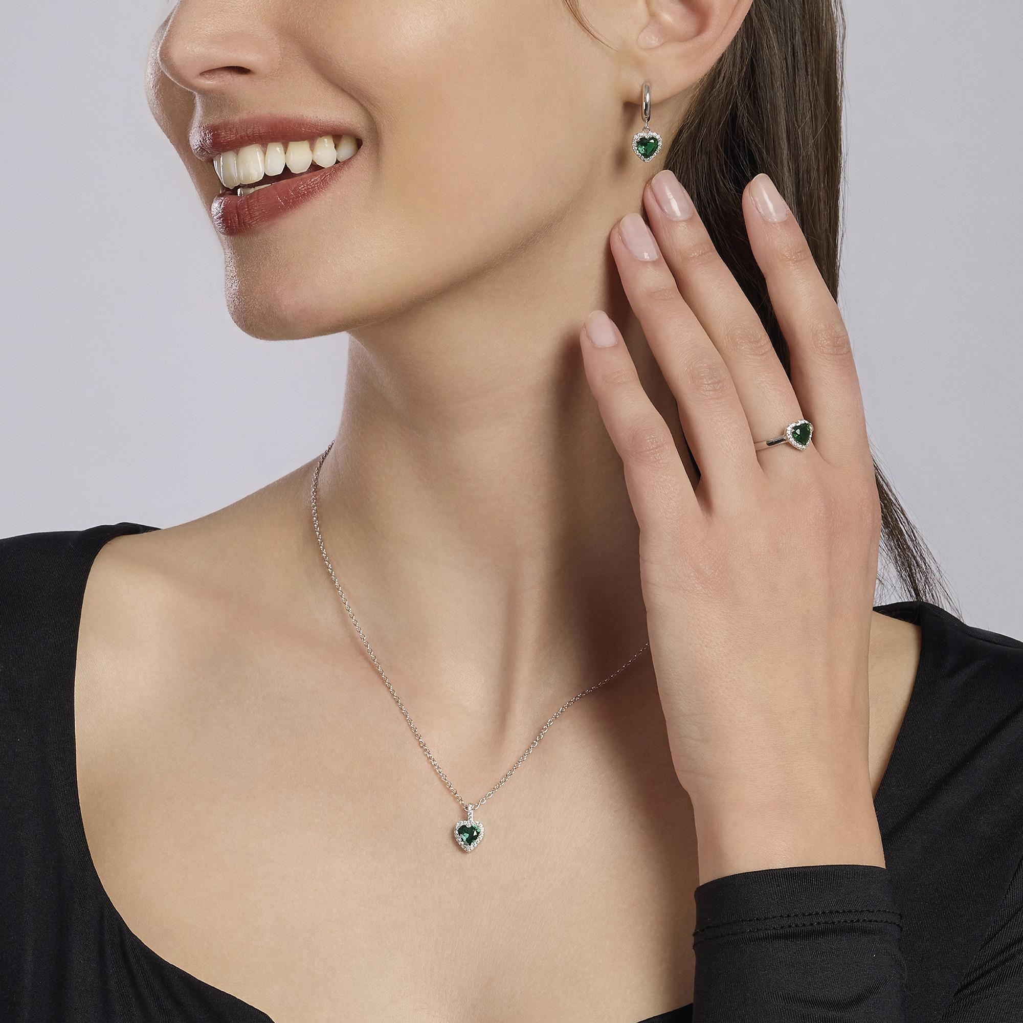 Anello Mabina in argento con smeraldo sintetico a cuore e zirconi 523335 - immagine 4