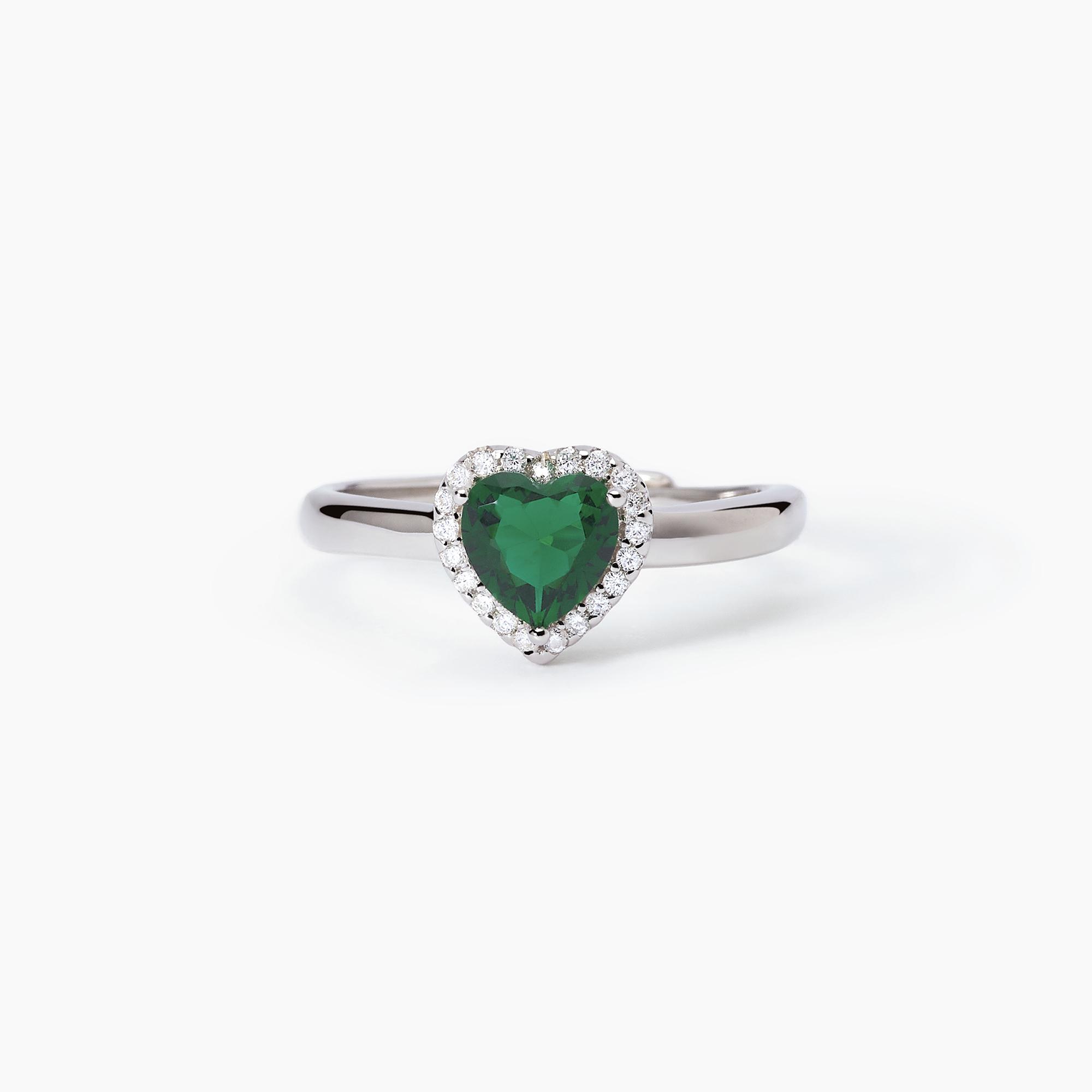 Anello Mabina in argento con smeraldo sintetico a cuore e zirconi 523335