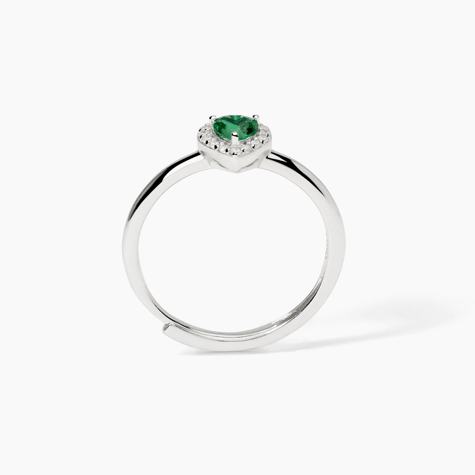 Anello Mabina in argento con smeraldo sintetico a cuore e zirconi 523382 - immagine 2