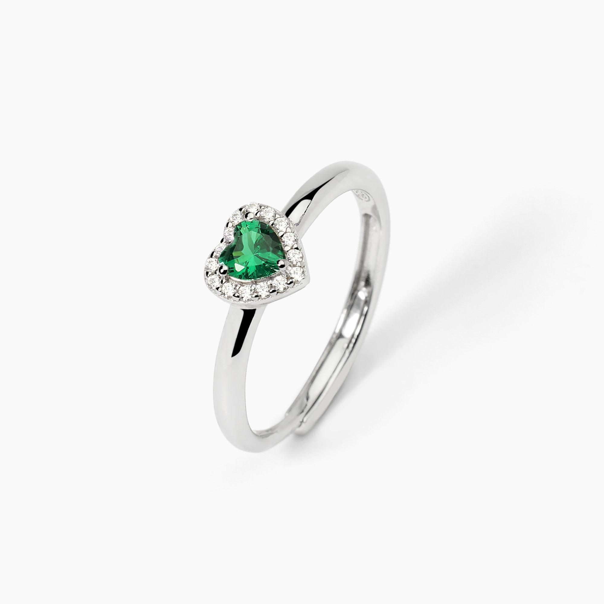 Anello Mabina in argento con smeraldo sintetico a cuore e zirconi 523382 - immagine 3
