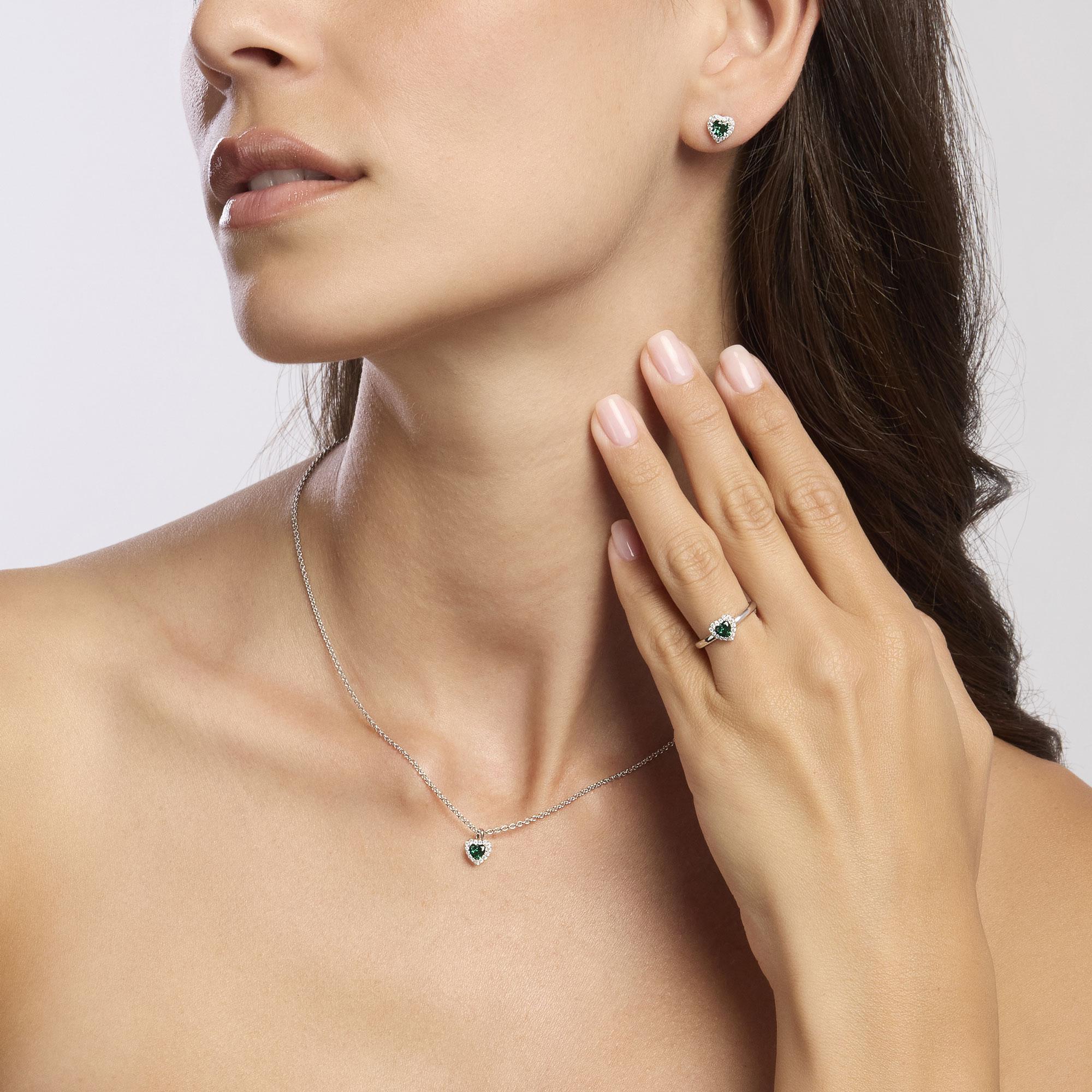 Anello Mabina in argento con smeraldo sintetico a cuore e zirconi 523382 - immagine 4