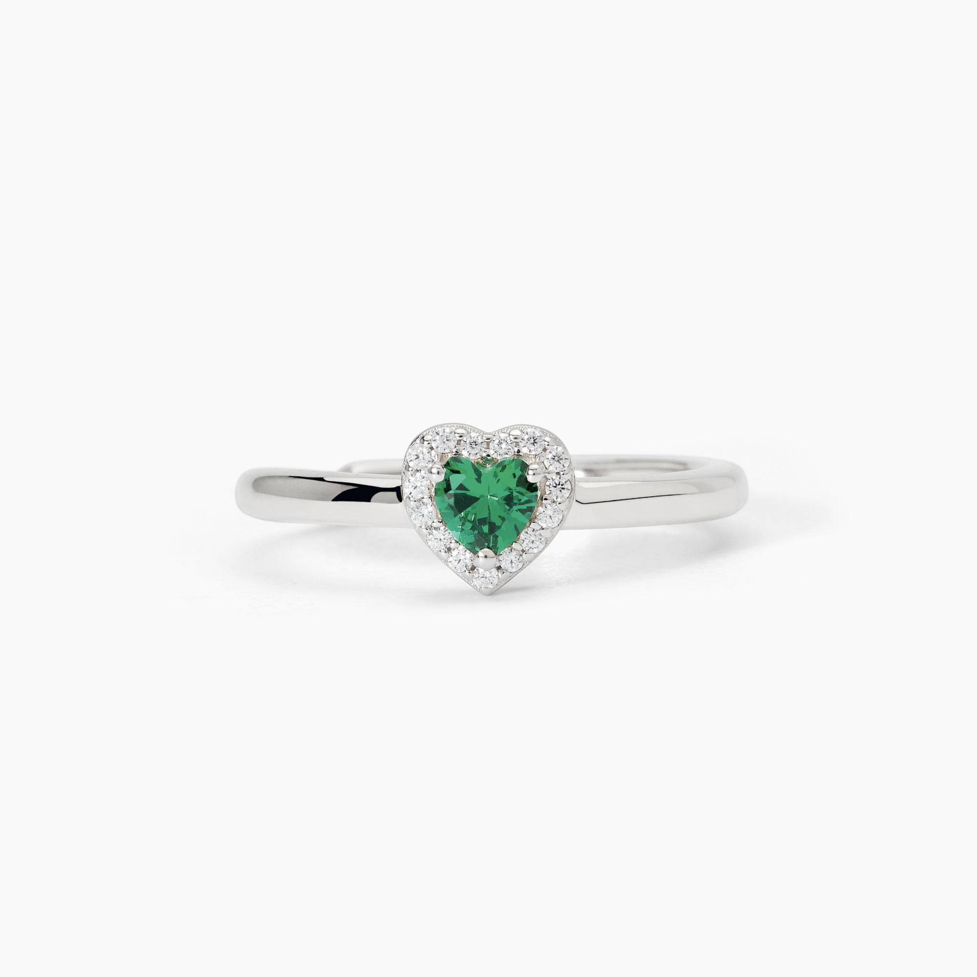 Anello Mabina in argento con smeraldo sintetico a cuore e zirconi 523382