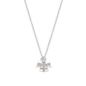 Collana Amen Angioletto e Croce Zirconi Bianchi e Rosa SKU: CLPANBBRO