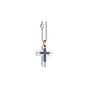 Collana Uomo Zancan Hiteck in Acciaio con Croce e Spinelli Blu - EHC205
