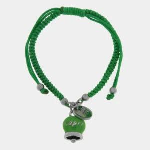 CAPRI Bracciale in Acciaio Cordino e Campanella Portafortuna verde Capri 3170843