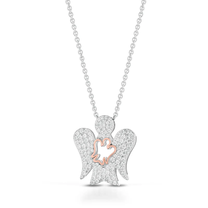 Collana Angelo Argento Zirconi e Traforo Rosato GIA481