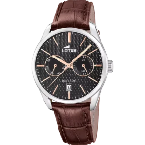 Orologio da uomo Lotus con cinturino in pelle nera della collezione multifunzione, 19073/4
