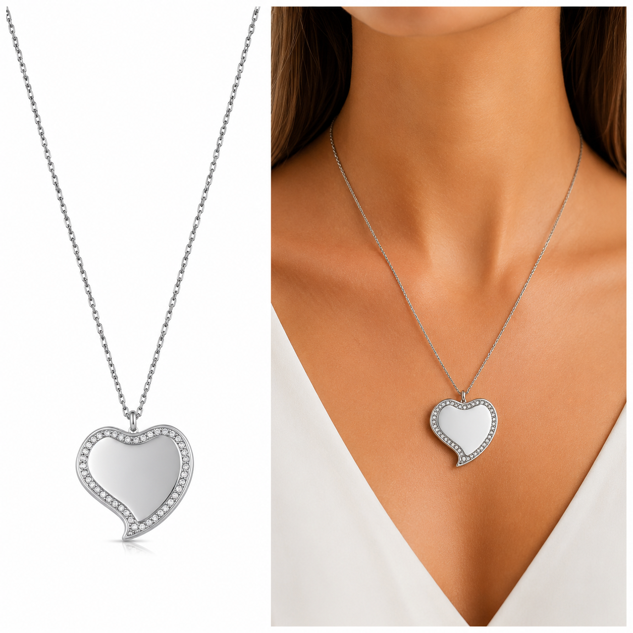 Collana Cuore Incidibile in Acciaio con Zirconi 1002 - immagine 2