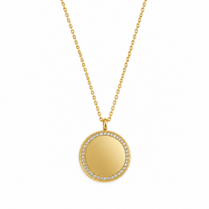 Collana Medaglia Incidibile in Acciaio Dorato con Zirconi 1015