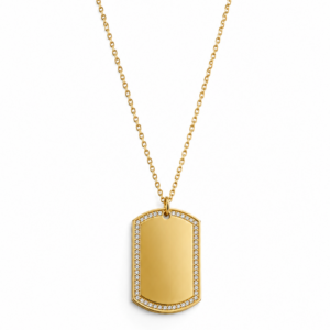 Collana Piastrina Incidibile in Acciaio Dorato con Zirconi 1013