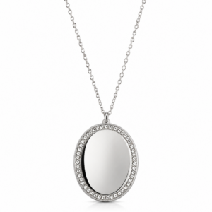 Collana Medaglia Ovale Incidibile in Acciaio con Zirconi 1017