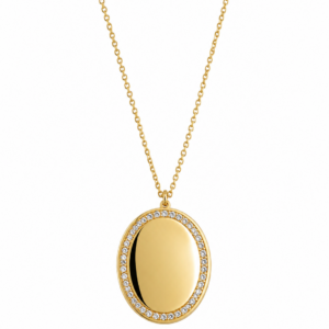 Collana Medaglia Ovale Incidibile in Acciaio Dorato con Zirconi 1018