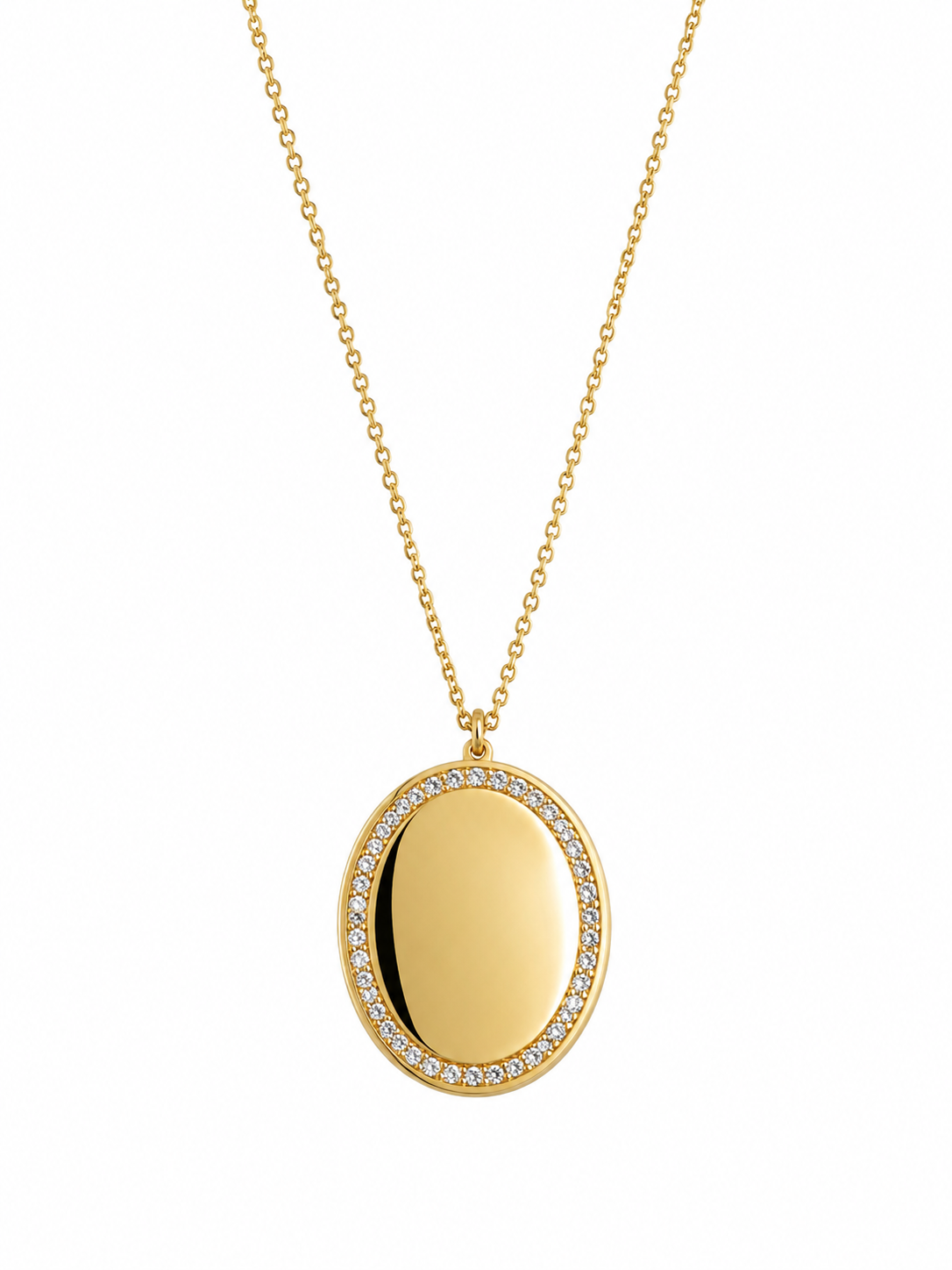 Collana Medaglia Ovale Incidibile in Acciaio Dorato con Zirconi 1018