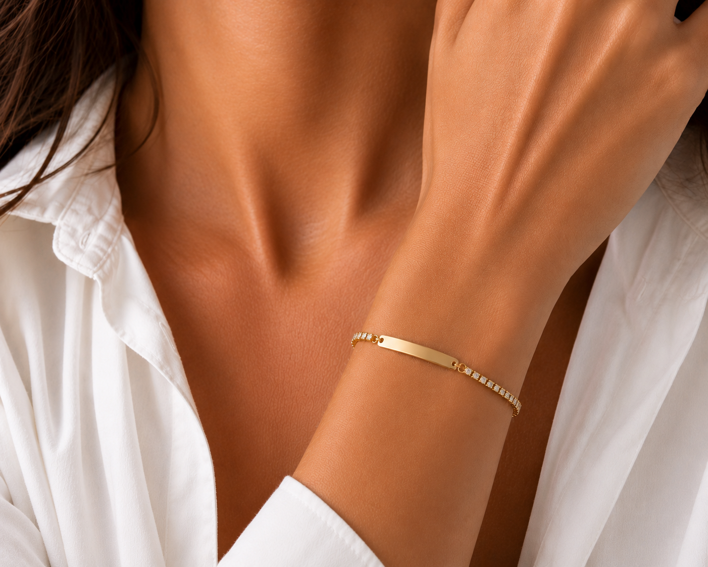 Bracciale Tennis Donna con Targhetta Incidibile in Acciaio Dorato 1022 - immagine 2