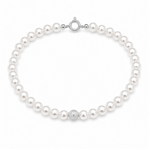 Bracciale di Perle d'Acqua Dolce con Sfera in Oro Bianco 18 KT 20109